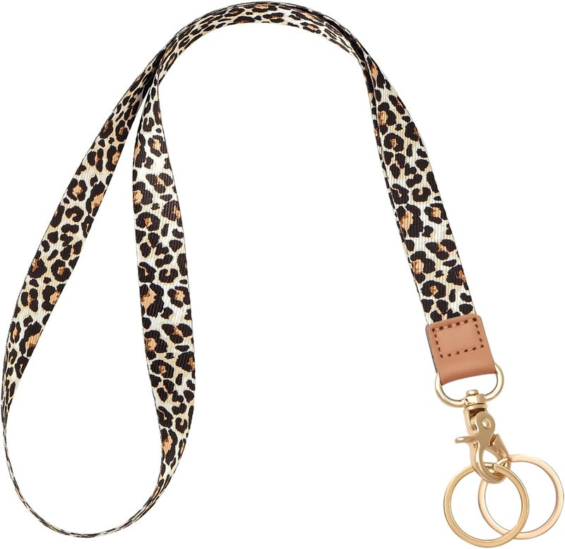 Knagsfa Lanyards for Keys, Neck Lanyards for ID Badges with Metal Hook, Cute Keychain Lanyard for Women, Leopard - Image 1